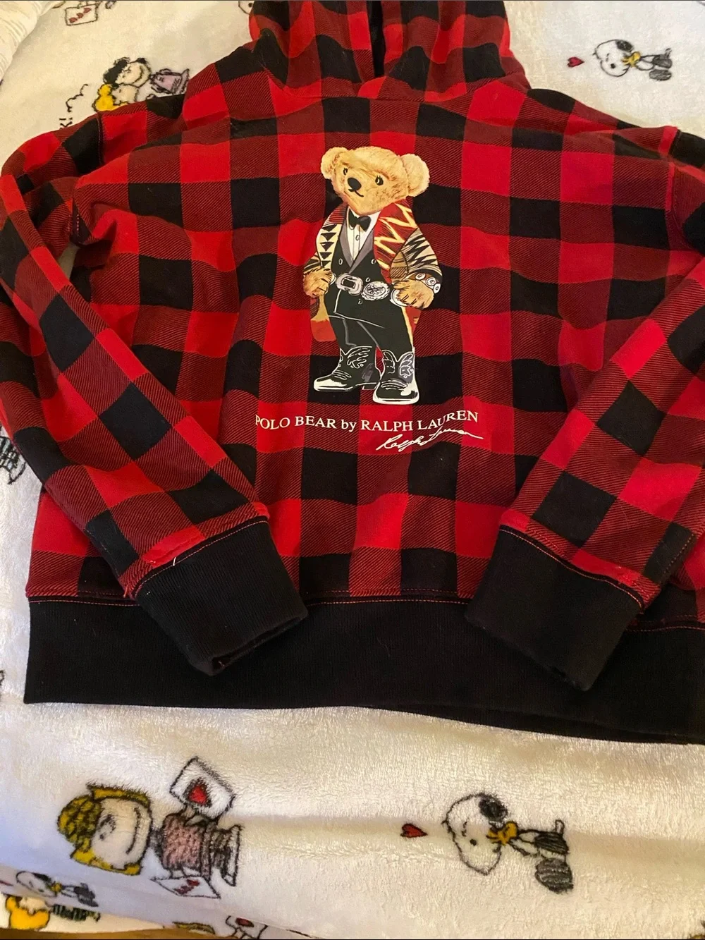 Ralph Lauren Red & Black Buffalo Plaid Polo Bear Hoodie